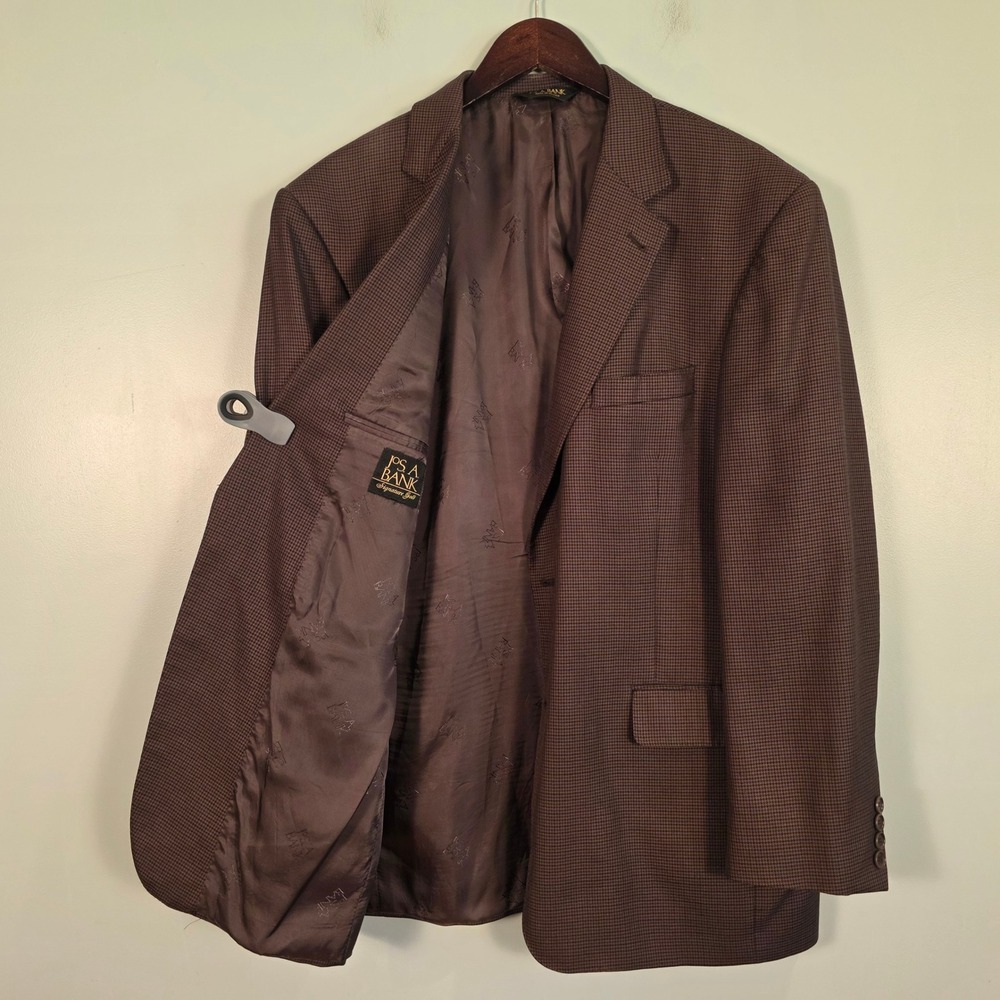 Jos. A. Bank Signature Gold Silk Wool Blazer 44R Brown Houndstooth Sport Coat
